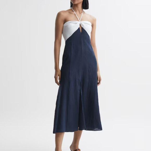 Reiss Dresses & Skirts - New Sian Linen Colour Block Midi Dress w/ Tag — Navy/White - Size 6 US